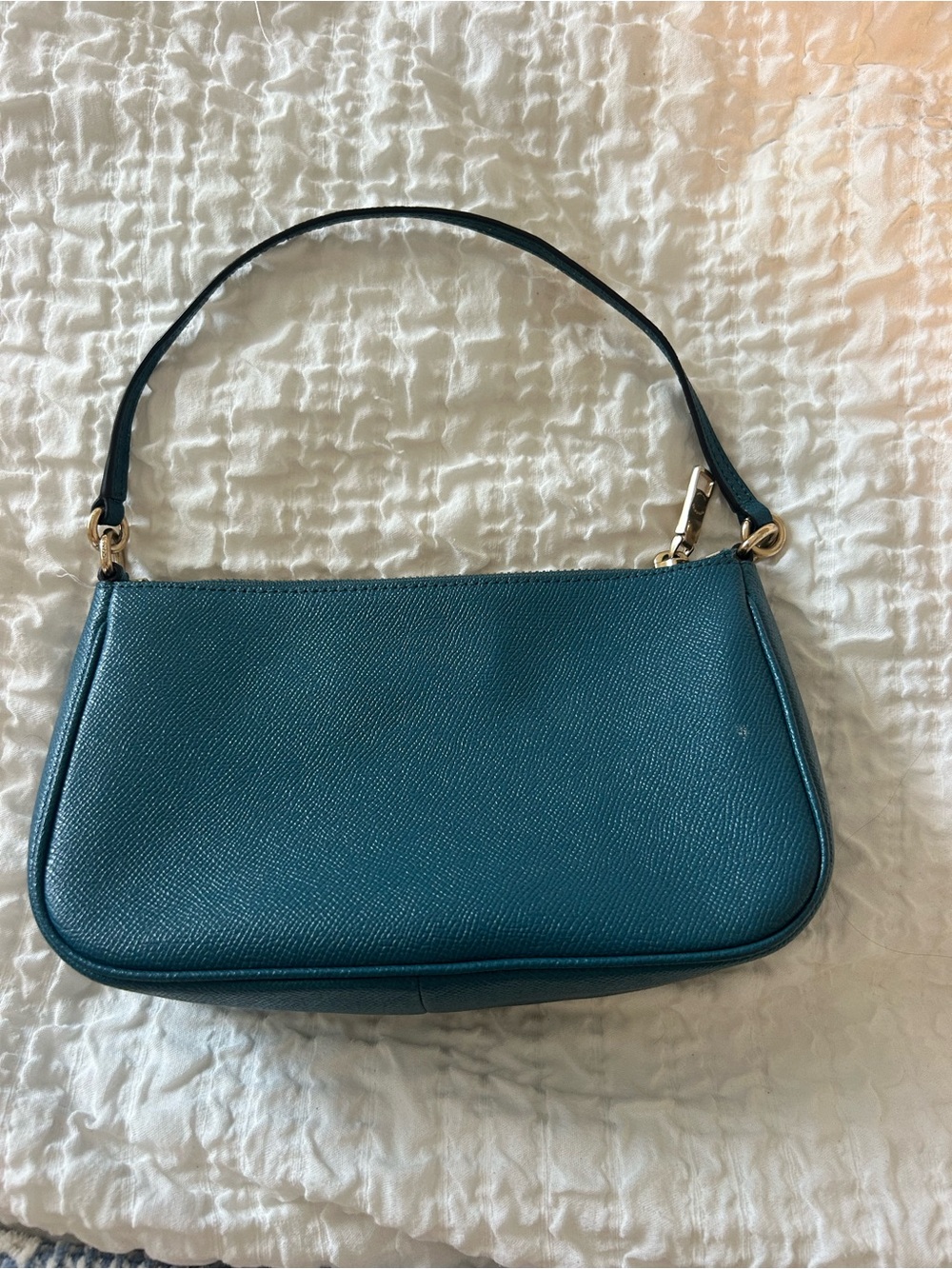 COACH Teal Pebbled Leather Shoulder Bag with Gold Hardware - Picture 2 of 4